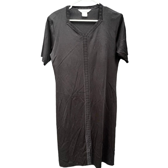 Exclusively Misook Black Short Sleeve Knit Midi Dress size M V Neck - Picture 1 of 9